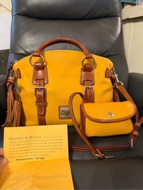 Dooney & Bourke Yellow Leather Satchel with Tan Trim